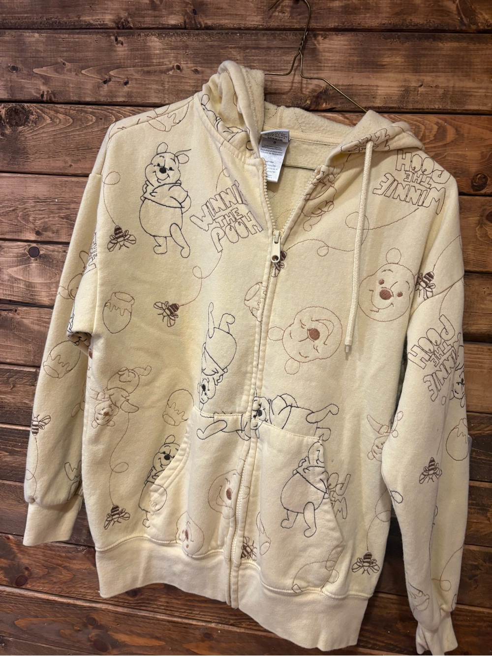 Disney Winnie the Pooh yellow Zip-Up Hoodie sweatshirt womens size small